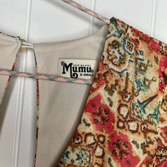 Show Me Your Mumu Romper Deep V Neck Boho Long Sleeve Shorts Ruffle Size XS - Picture 2 of 8